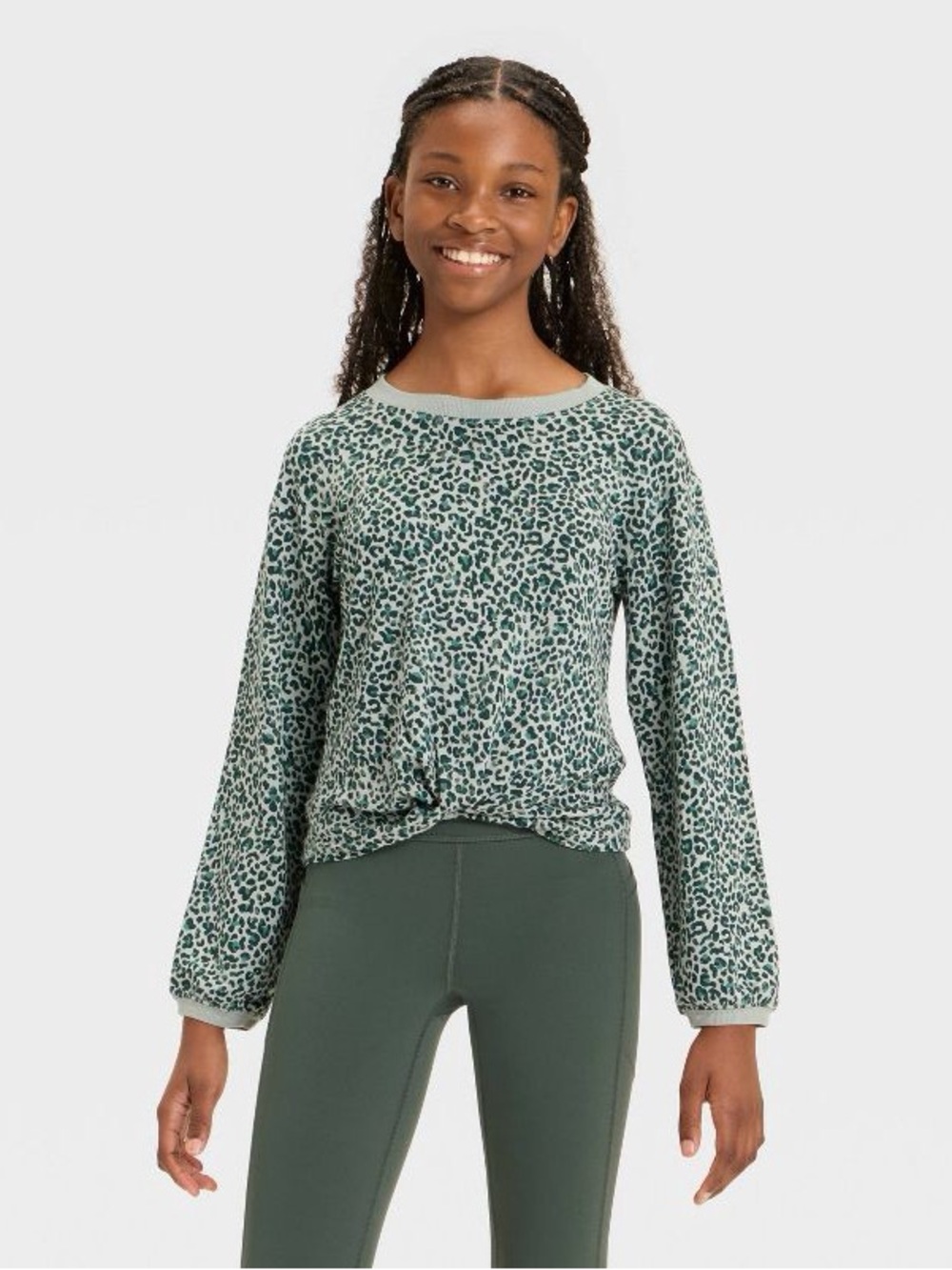 NWT All In Motion 2-piece Green Leopard Print Set girls size XL